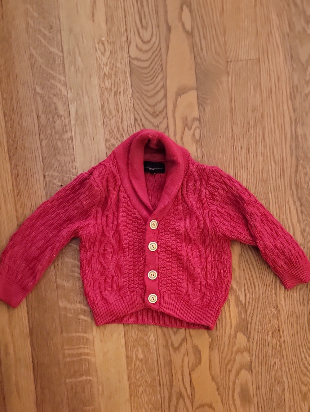Kids Cable Knit Shawl Collar Cardigan - Pink